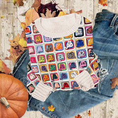 Vintage Cute Cats Knitting Patchwork Art Cozy Sweater