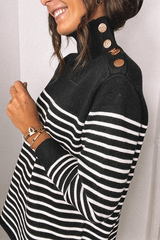 Long Sleeve Striped Patchwork High Neck Sweater