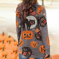 Halloween Pumpkin Cat Print Cardigan