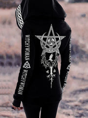 Women's Witch Star Moon Witch Circular Magic Circle Life Of Tree Art Zipper Hoodie