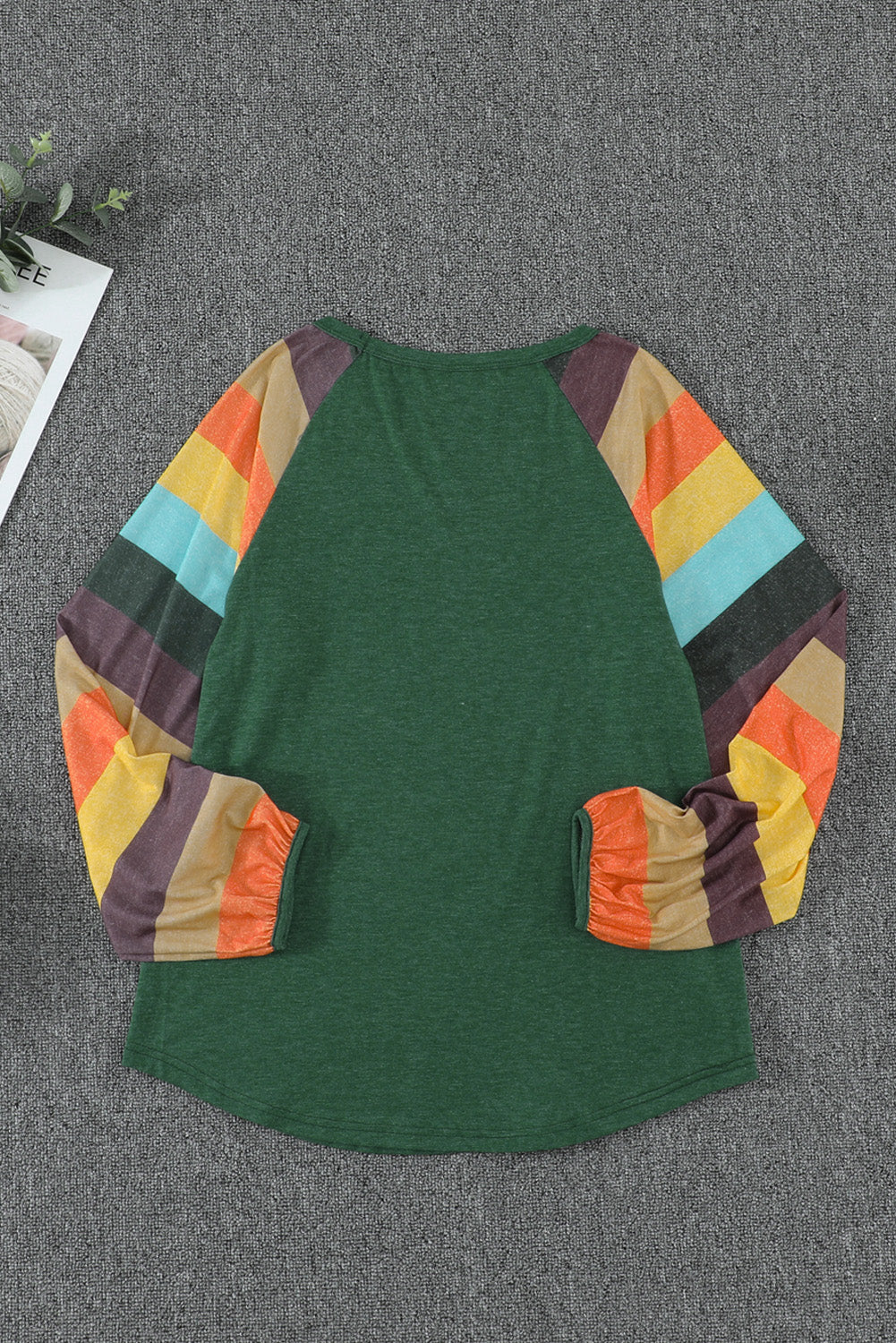 Women's Striped Balloon Sleeves Green Knit Top