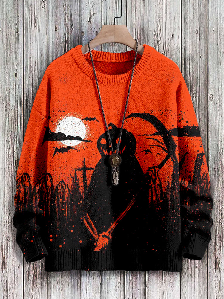 Vintage Halloween Pumpkin Ghost Art Cozy Pullover Sweater