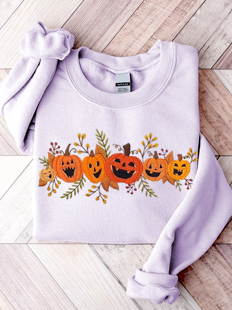 Women's Halloween Pumpkin Embroidery Pattern Sweatshirt