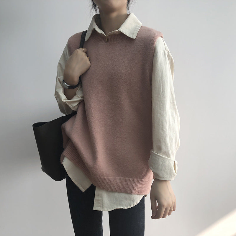 Solid color casual knitted vest