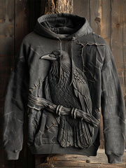 Dark Crow on Branch Printed Hoodie