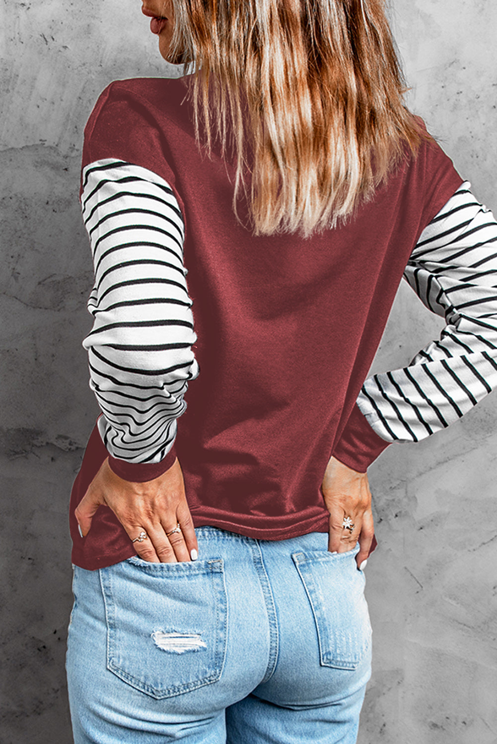 Women's Red Striped Star Long Sleeve Top