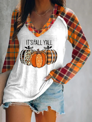 Halloween Bats Print V-neck Long Sleeve Casual T-Shirt