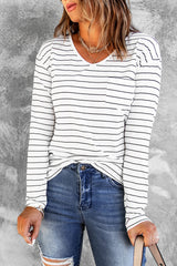 Women's Striped V Neck Long Sleeve Top