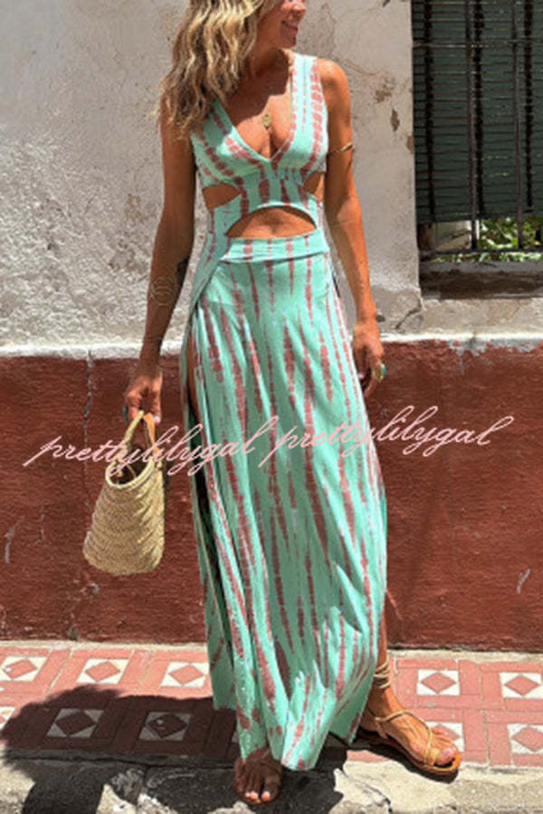 Eleanor Tie-dye Print Cutout Design Slit Stretch Dress