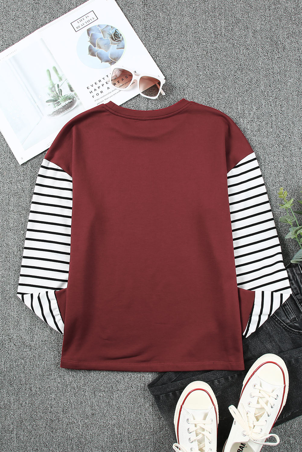 Women's Red Striped Star Long Sleeve Top