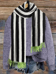 Halloween Horror Movie Striped Contrast Fringe Cozy Scarf