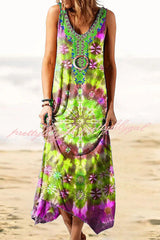 Play In Paradise Tie-dye Print Loose Tank Mid Dress