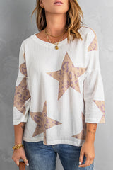 Women's Star Waffle Knit Long Sleeve Top