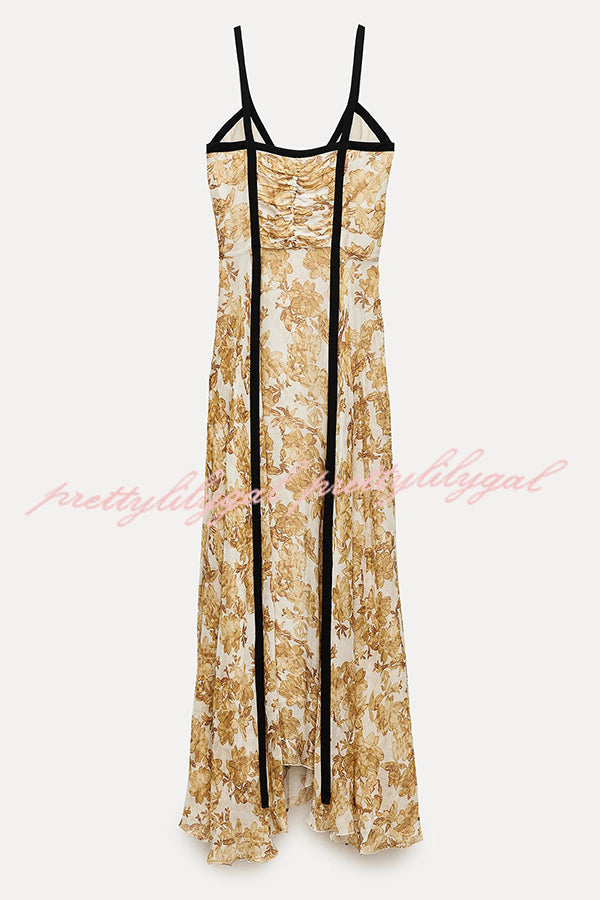Violet Contrast Unique Print Pleated Backless Strappy Maxi Dress