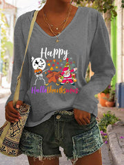 Skull Turkey Santa Print Long Sleeve T Shirt
