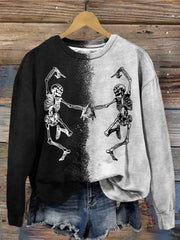 Dancing Skeleton Contrast Color Washed Sweatshirt