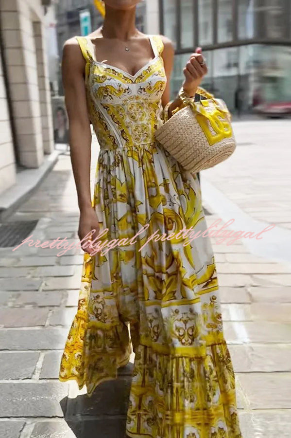 Ready To Dance Palace Print Back Smocked Maxi Dress