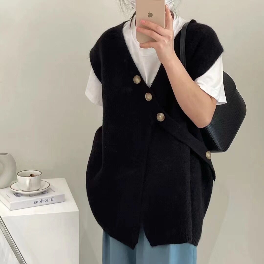 Versatile design sense sleeveless knit cardigan knit vest