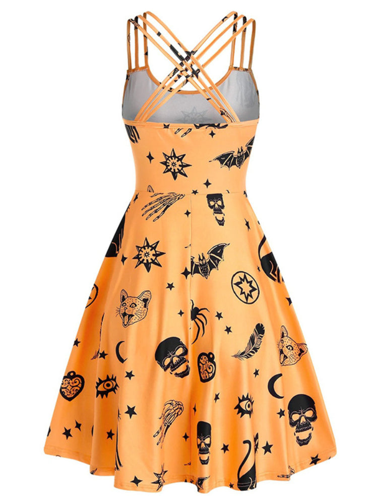 Halloween Inspired Print Sleeveless Mini Dress
