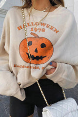 Halloween Pumpkin Print Crew Neck Sweatshirt