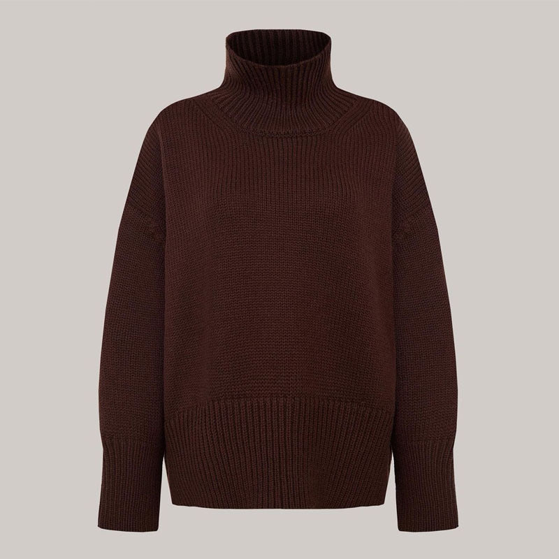Turtleneck Solid Color Knitted Casual Pullover Sweater