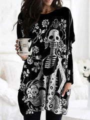 Casual Skull Floral Print Tunic
