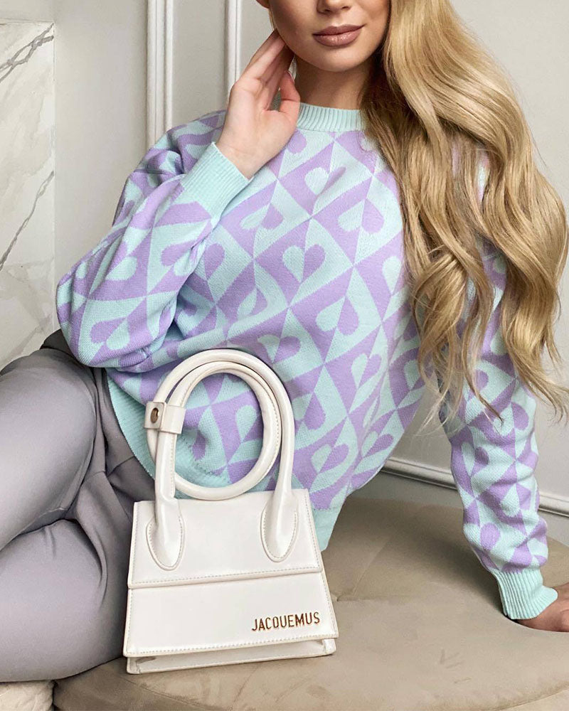 Geometric pattern knitted sweater
