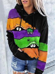 Halloween Lovely Monster Colorblock Tie Dye Hoodie