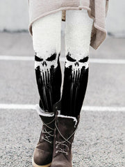 Skull Graffiti Contrast Color Comfy Leggings