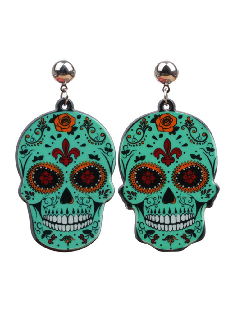 Casual Skull Floral Acrylic Earrings