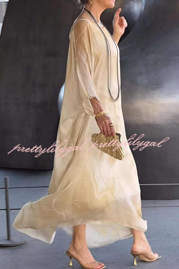Unique Printed Crew Neck Loose Resort Style Maxi Dress