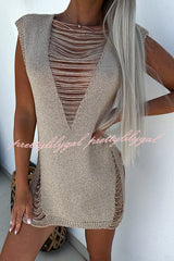 Liberty Island Hollow Out Knit Beach Mini Dress