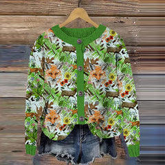 Women's Outdoor Fox Print Cardigan Sweater