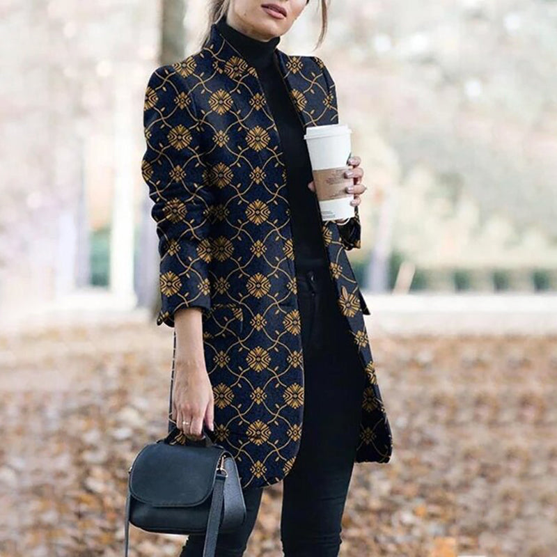 Fashion Printed Stand-collar Coat