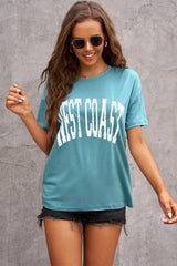 Women's Fashion Green WEST COAST Letters Graphic Oversize Tee