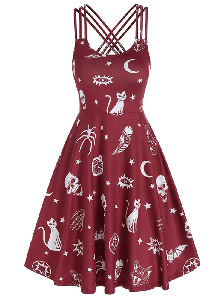 Halloween Inspired Print Sleeveless Mini Dress
