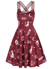 Halloween Inspired Print Sleeveless Mini Dress
