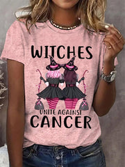 Women's Halloween Witches Unite Against Cancer Breast Cancer Awareness Warrior Tee