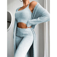 Cozy Long Sleeve Cardigan Pants Three-Piece Set