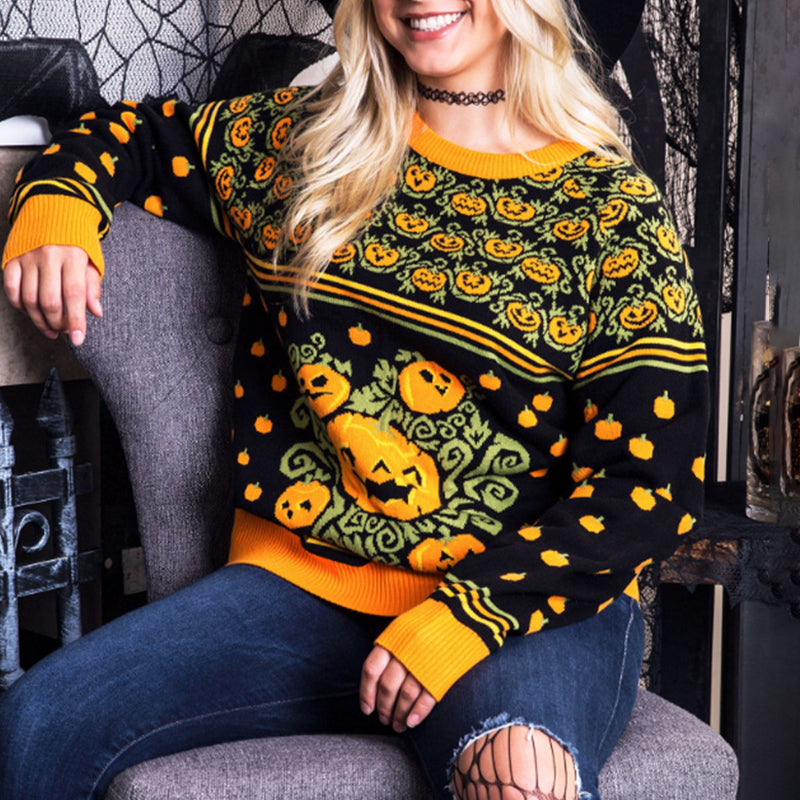 Crewneck Pumpkin Jacquard Halloween Sweater
