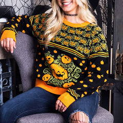 Crewneck Pumpkin Jacquard Halloween Sweater