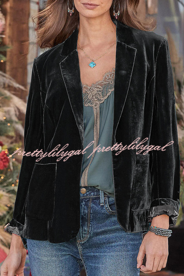 Solid Velvet One Button Long Sleeve Blazer