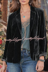 Solid Velvet One Button Long Sleeve Blazer