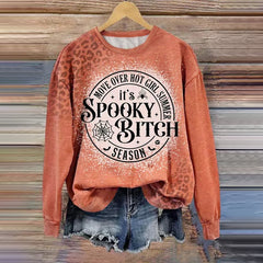 Halloween Move Over Hot Girl Summer It's Spooky Bitch Season Leopard Print Sweatshirt