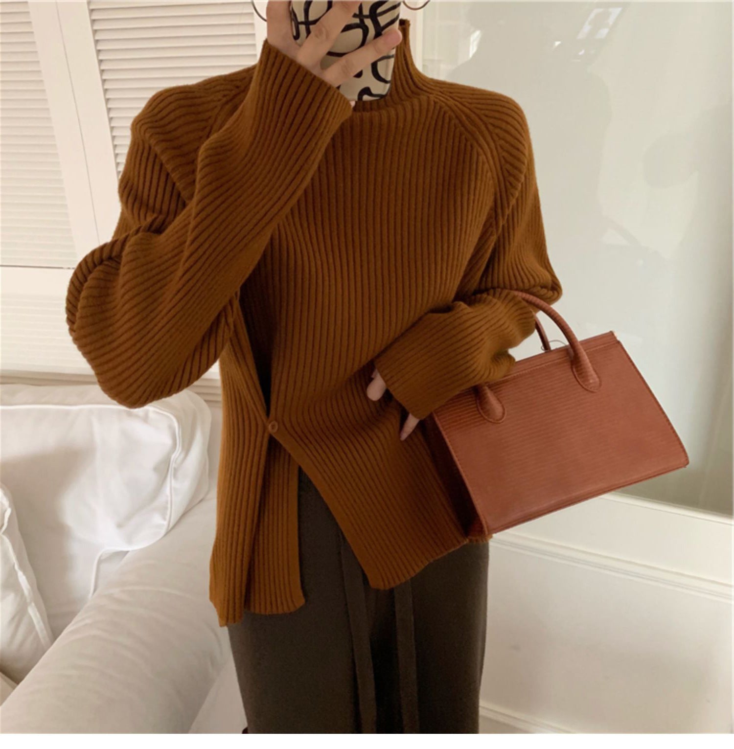 Retro Design Half Turtleneck  Sweater Top