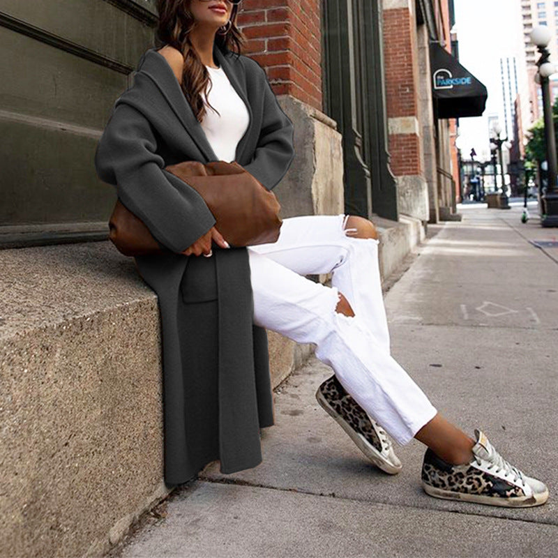 Long-Sleeved Solid Color Loose Woolen Cardigan Coat