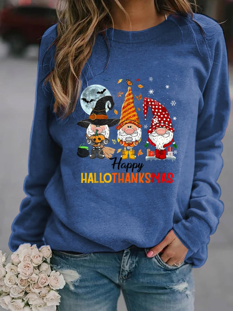 Halloween Christmas Gnome Print Crewneck Sweatshirt