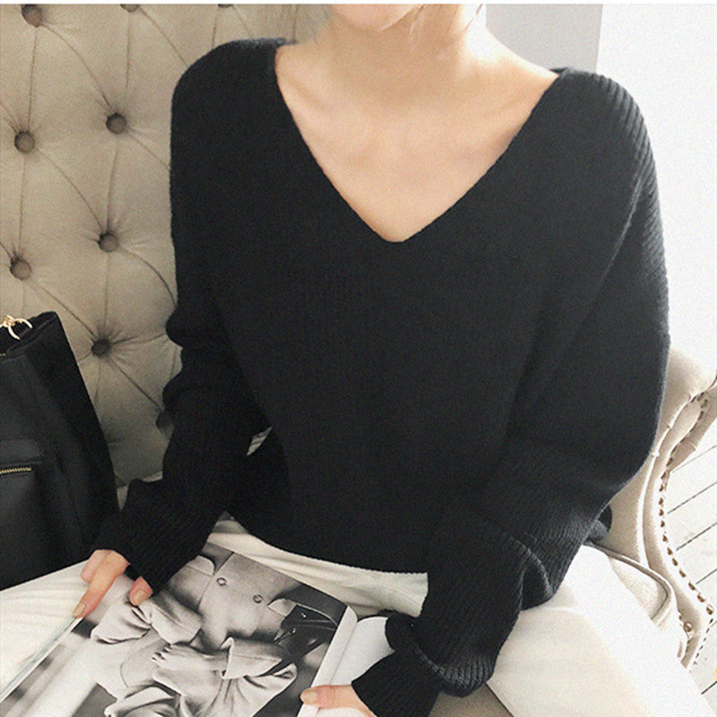 V-Neck Simple Irregular Pullover Sweater