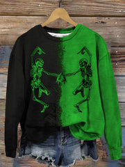 Dancing Skeleton Contrast Color Washed Sweatshirt