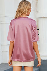 Women's Pink Chest Pocket Loose Fit T Shirt